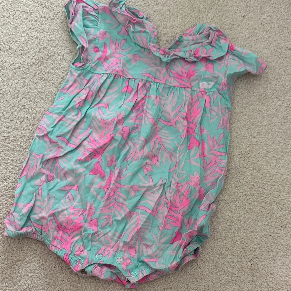 Vineyard Vines Pink and Green Baby Romper - Picture 1 of 5